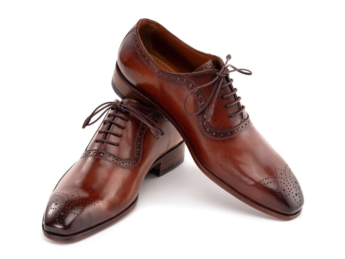 Paul Parkman Men's Custom Made Brown Burnished Leather Handmade Oxfords OPK296A