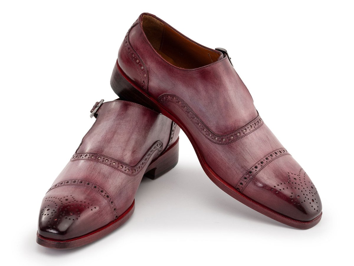 Paul Parkman Men's Custom Made Cap Toe Monkstrap Shoes Burgundy 65BUR28