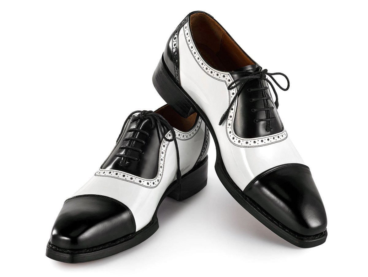 Paul Parkman Men's Custom Made Goodyear Welted Cap Toe Oxfords Black and White 9482 BNW