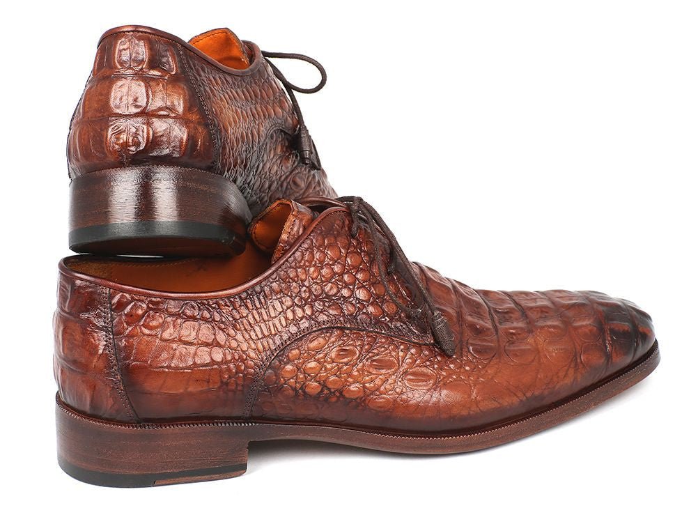 Paul Parkman Men's Custom Made Light Brown Crocodile Embossed Calfskin Derby Shoes 1438TAB