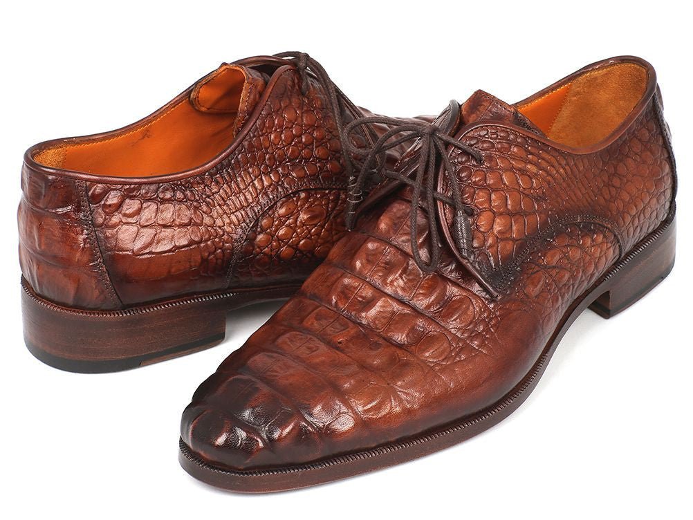 Paul Parkman Men's Custom Made Light Brown Crocodile Embossed Calfskin Derby Shoes 1438TAB
