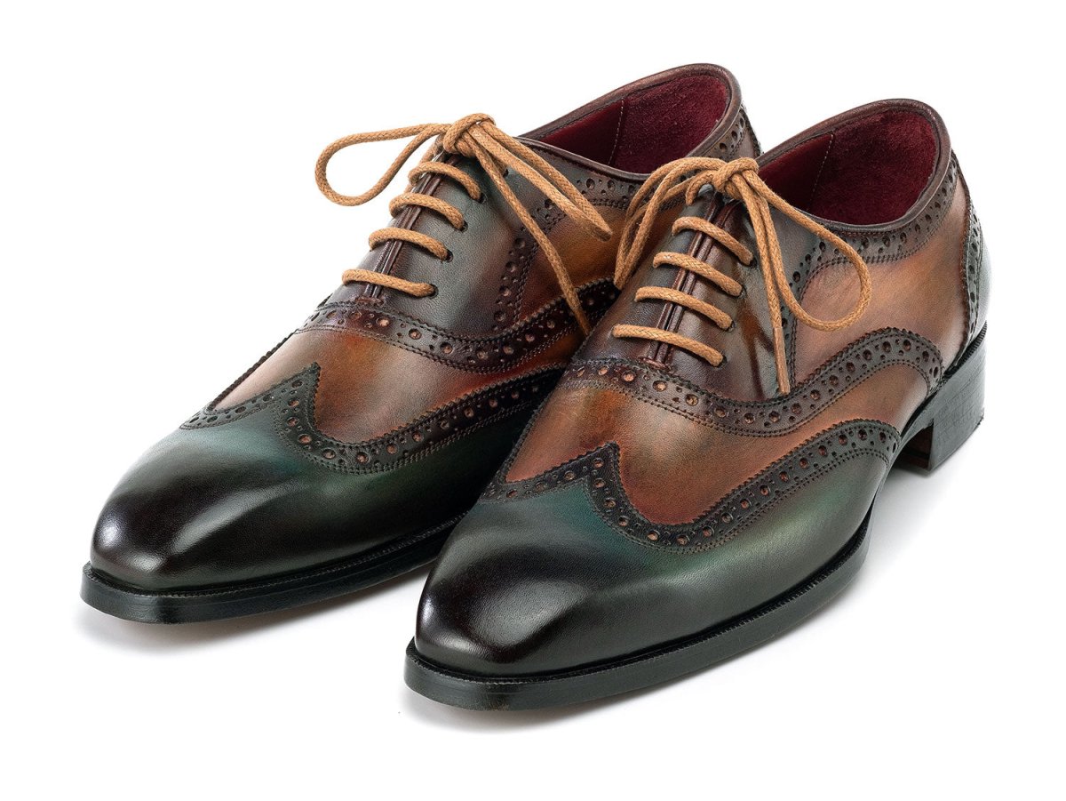 Paul Parkman Men's Custom Made Wingtip Oxfords Green Handpainted Calfskin 228 - GRN