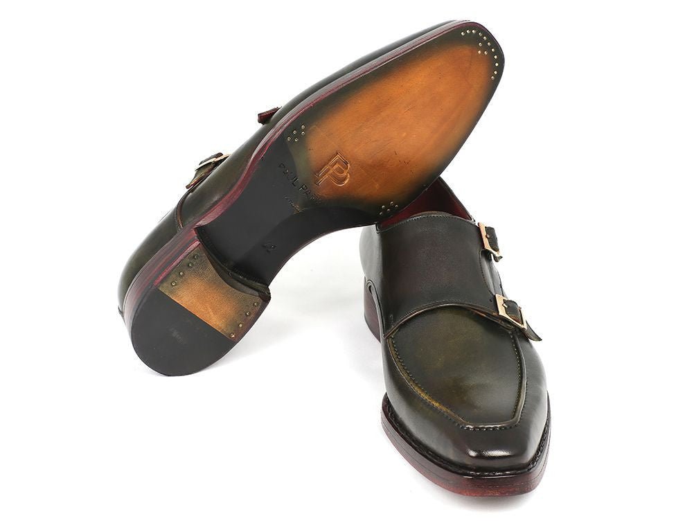 Paul Parkman Men's Double Monkstrap Goodyear Welted Shoes Green (ID061 - GREEN)
