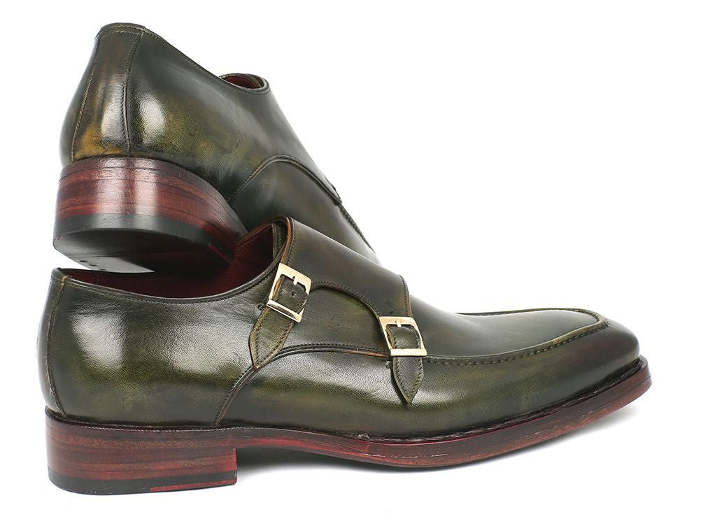Paul Parkman Men's Double Monkstrap Goodyear Welted Shoes Green (ID061 - GREEN)