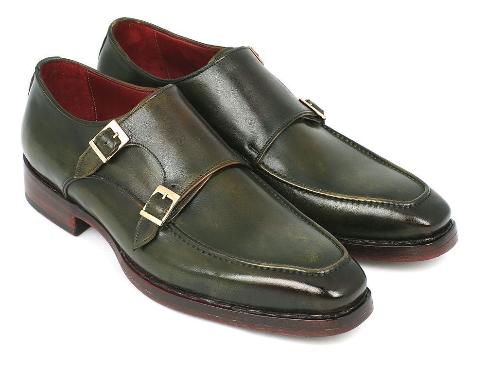 Paul Parkman Men's Double Monkstrap Goodyear Welted Shoes Green (ID061 - GREEN)