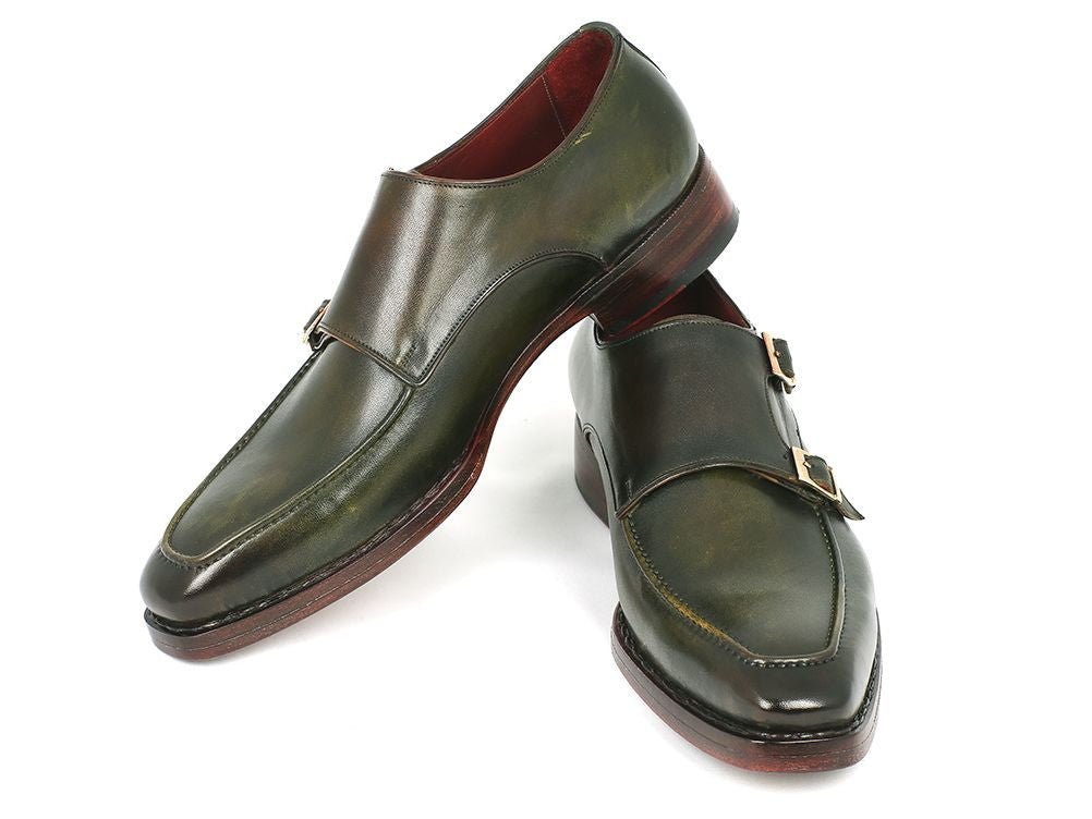 Paul Parkman Men's Double Monkstrap Goodyear Welted Shoes Green (ID061 - GREEN)