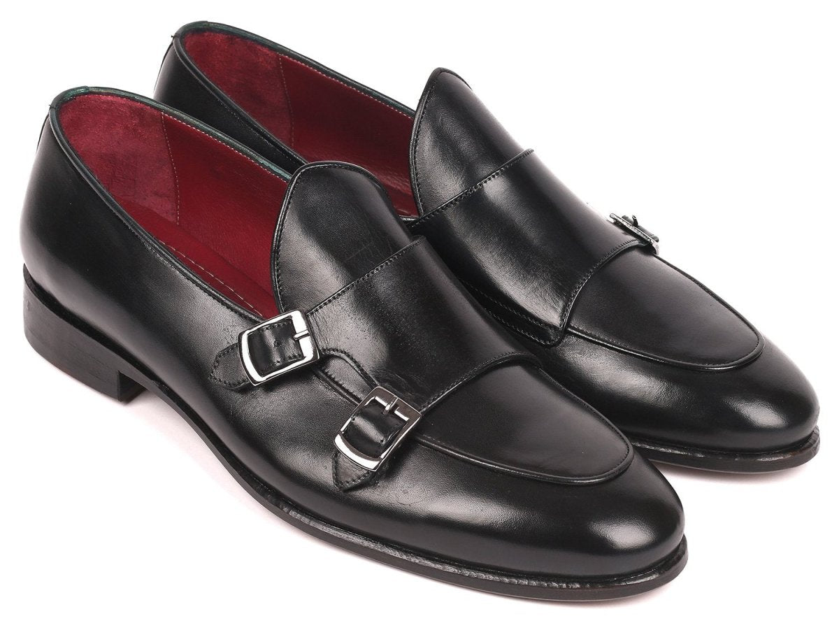 Paul Parkman Men's Double Monkstrap Shoes in Black