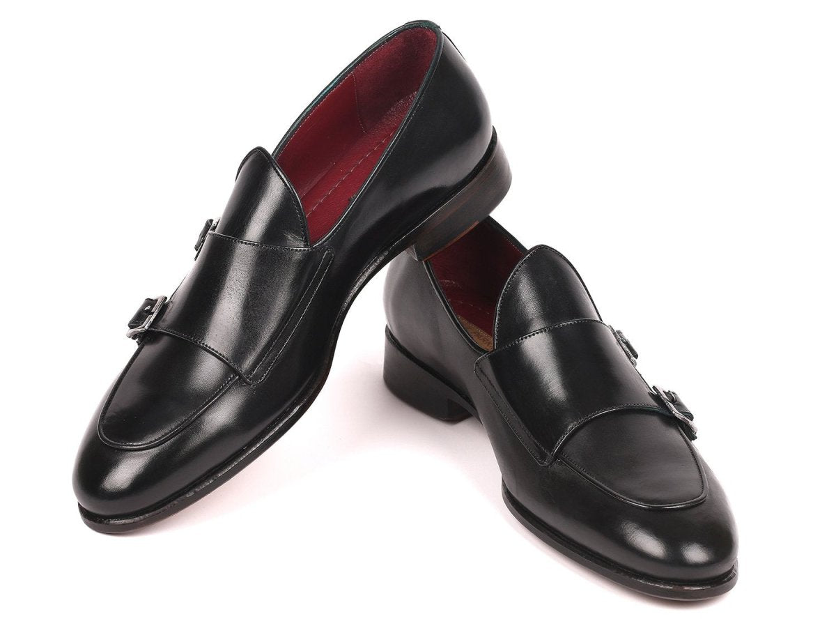 Paul Parkman Men's Double Monkstrap Shoes in Black