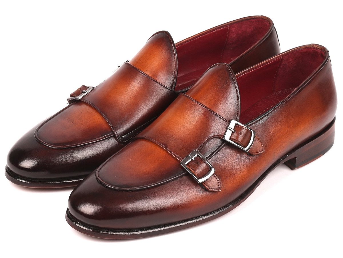 Paul Parkman Men's Double Monkstrap Shoes in Brown