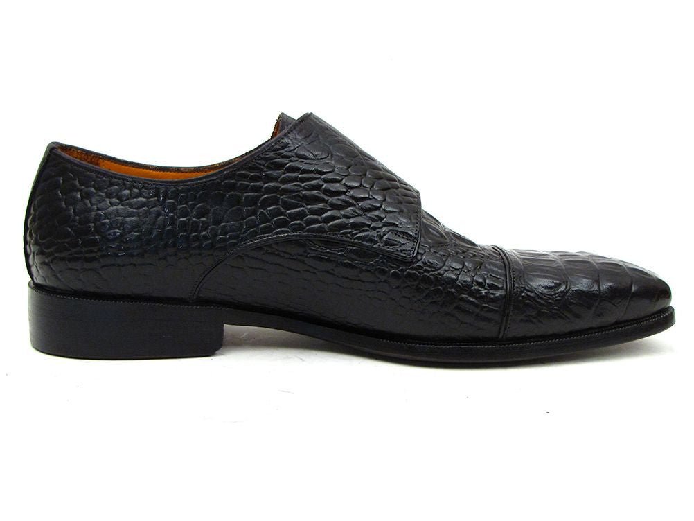 Paul Parkman Men's Double Monkstraps Black Crocodile Embossed Calfskin (ID045BK41)