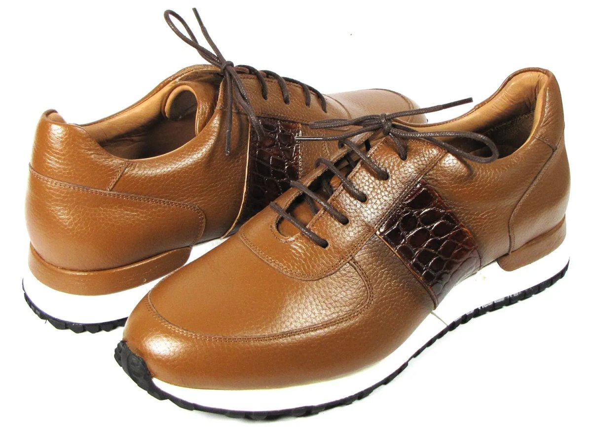 Paul Parkman Men's Floater Leather Sneakers in Cognac