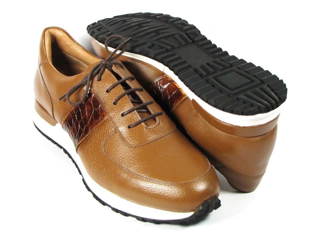 Paul Parkman Men's Floater Leather Sneakers in Cognac