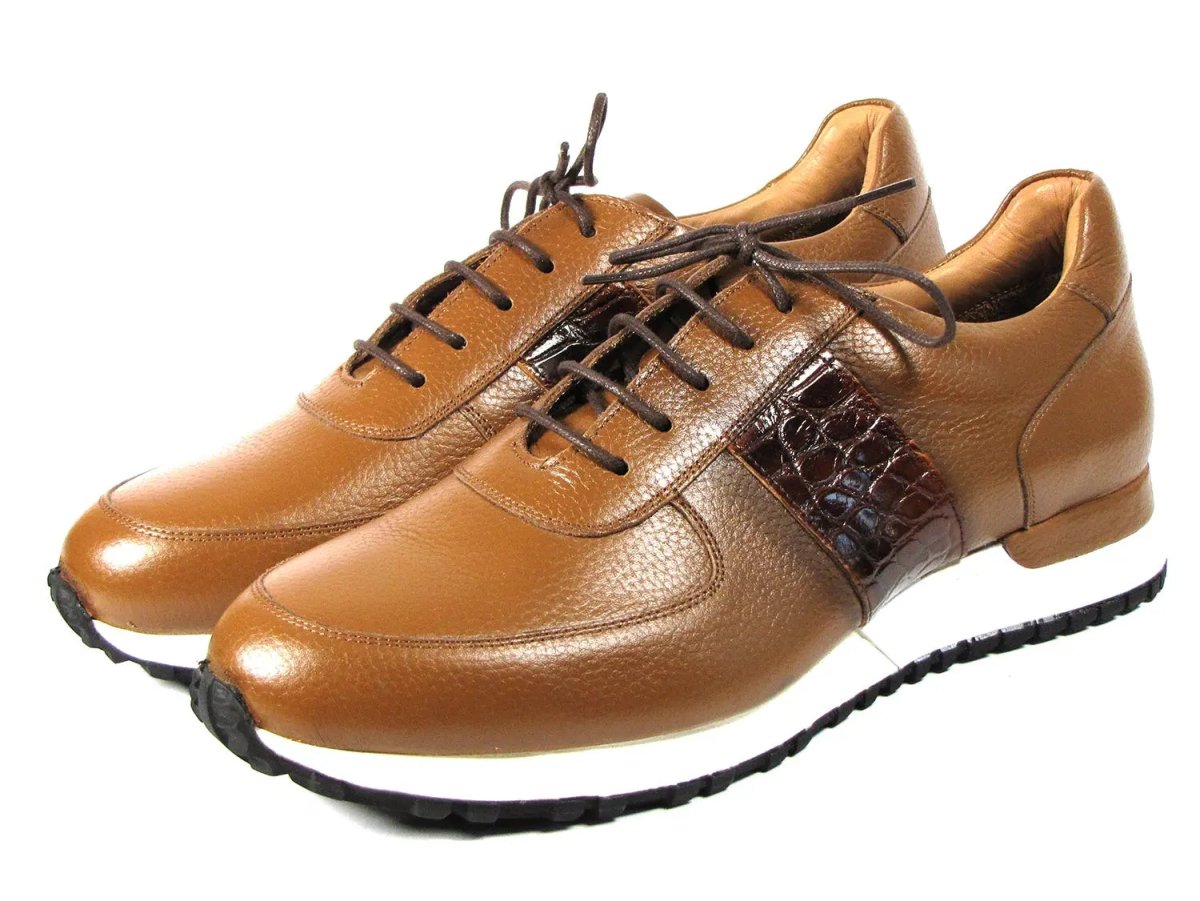 Paul Parkman Men's Floater Leather Sneakers in Cognac
