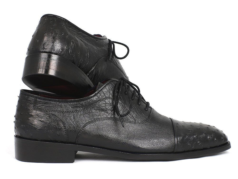 Paul Parkman Men's Genuine Ostrich Captoe Oxfords Black (ID24XS BLK)