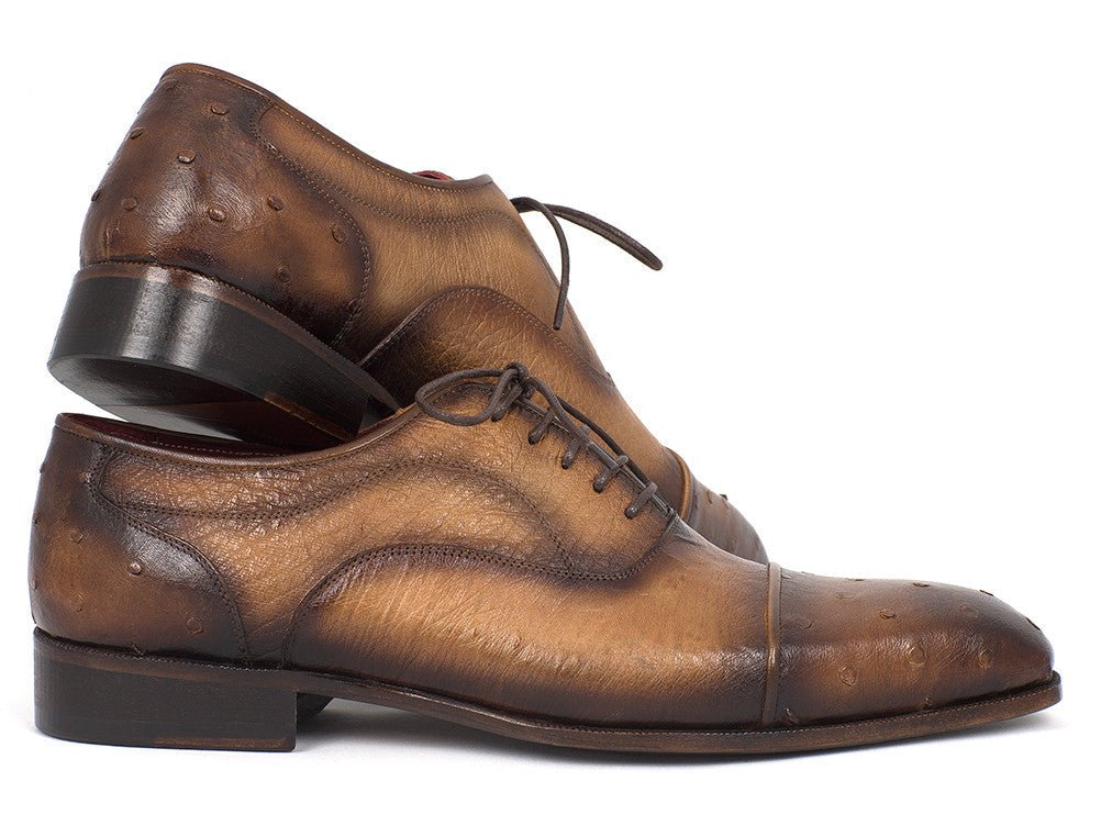 Paul Parkman Men's Genuine Ostrich Captoe Oxfords Camel Color (ID24XS CML)