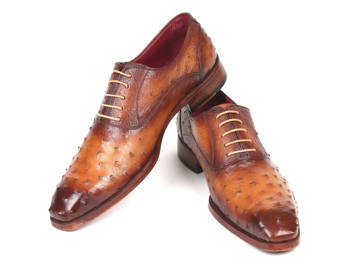 Paul Parkman Men's Genuine Ostrich Oxfords Light Brown (ID257XS CML)