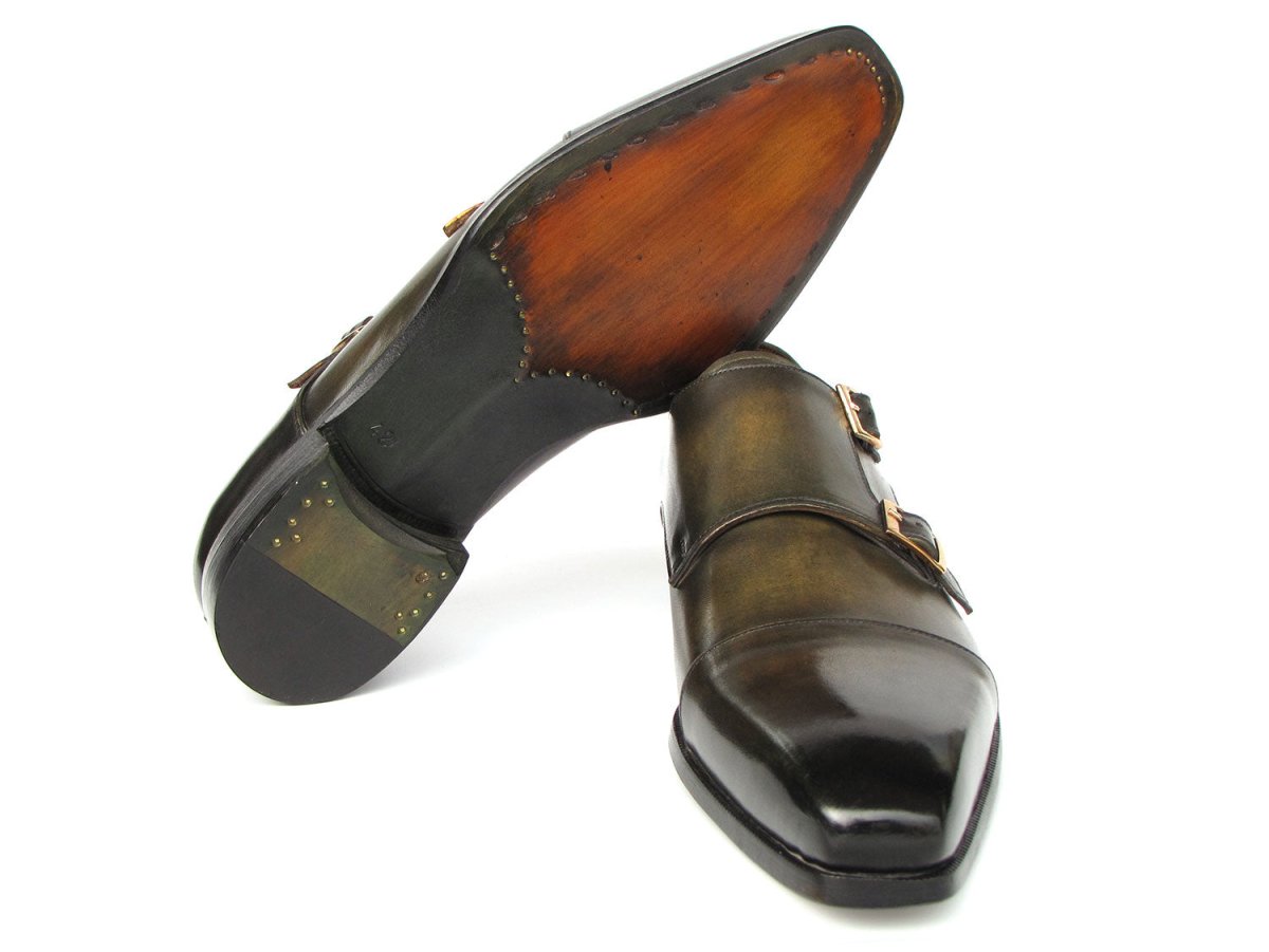 Paul Parkman Men's Goodyear Welted Double Monkstrap Shoes Green (ID9468 GRN)