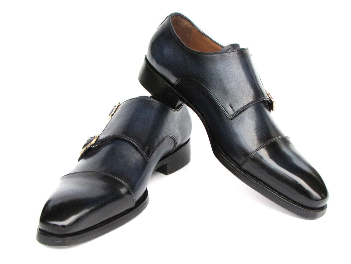Paul Parkman Men's Goodyear Welted Double Monkstrap Shoes Navy (ID9468 NVY)