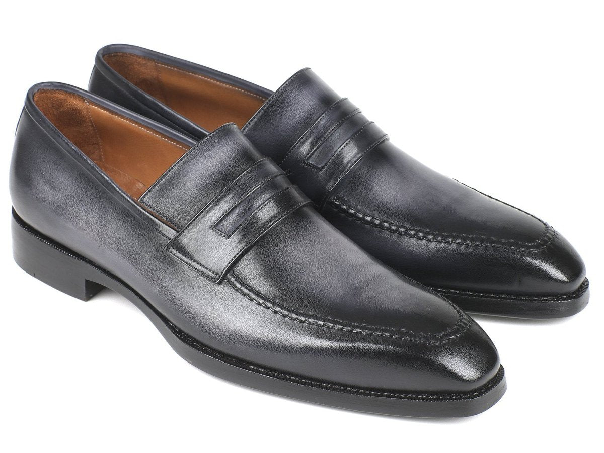 Paul Parkman Men's Goodyear Welted Loafers in Gray Burnished