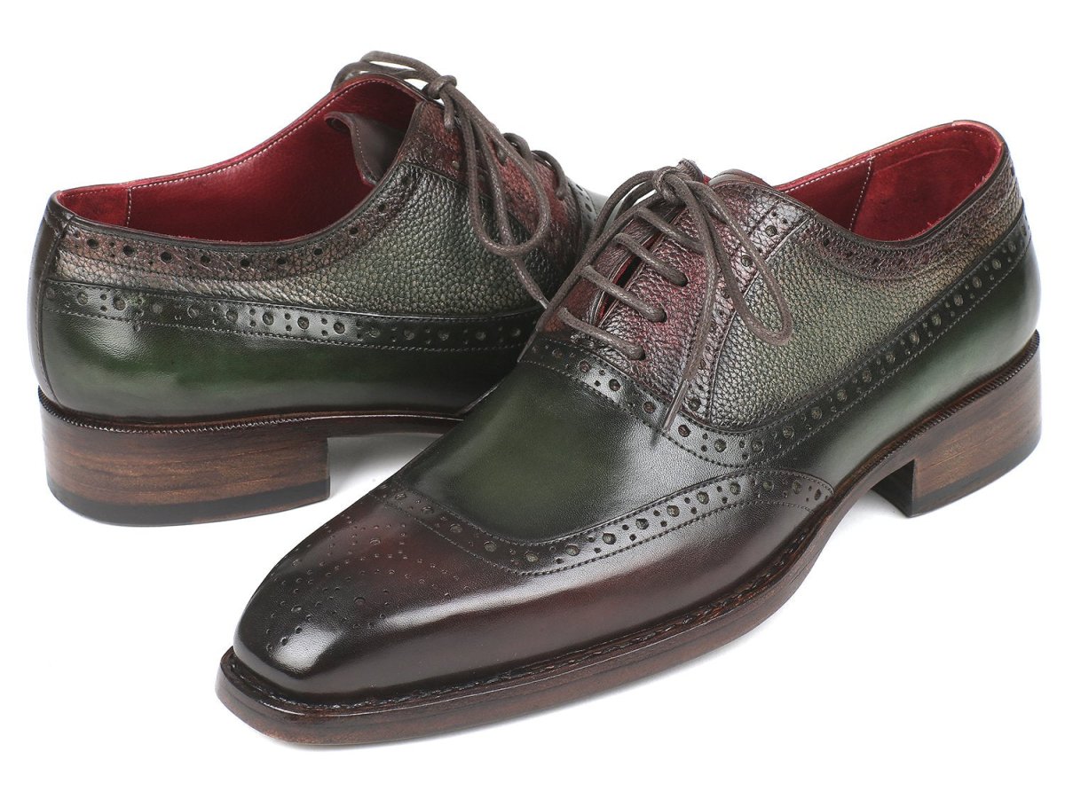 Paul Parkman Men's Goodyear Welted Oxfords in Brown and Green