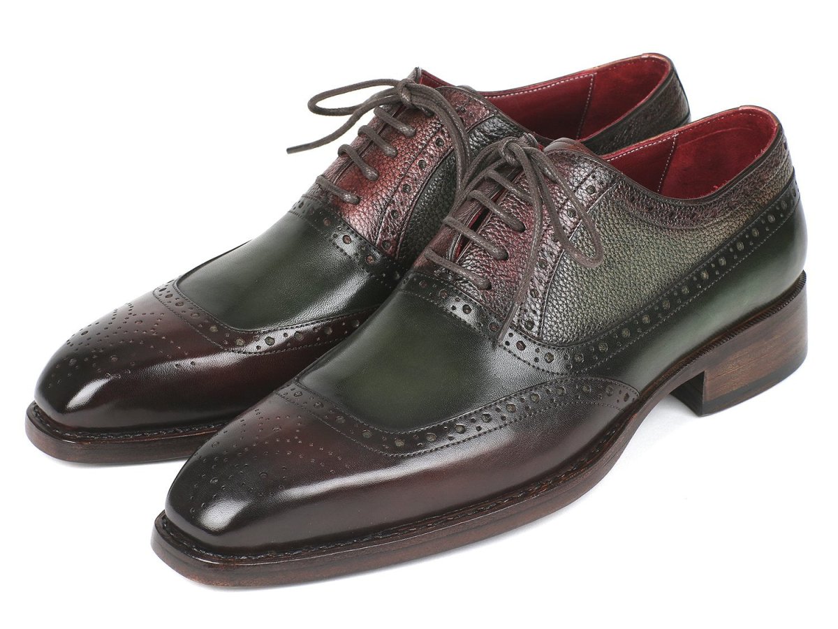 Paul Parkman Men's Goodyear Welted Oxfords in Brown and Green