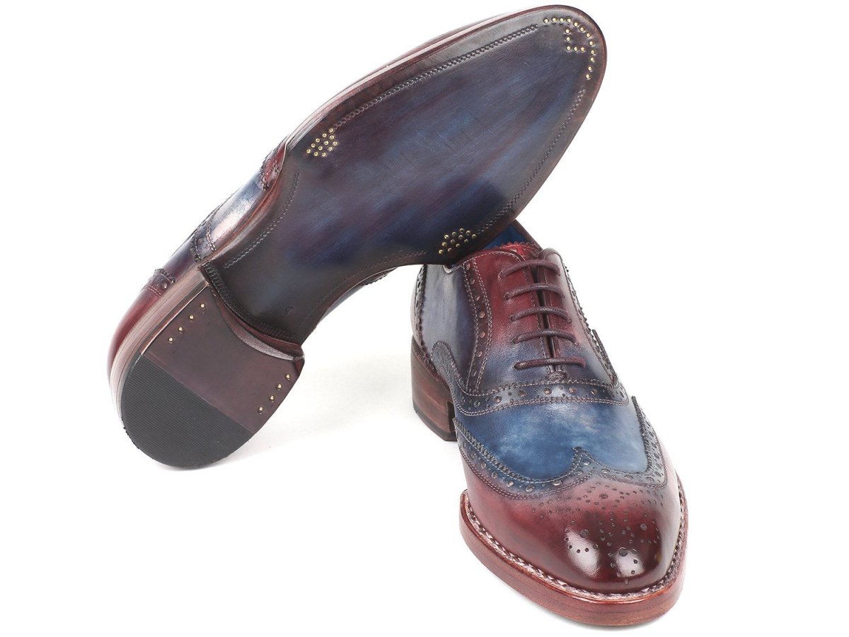 Paul Parkman Men's Goodyear Welted Wingtip Oxfords in Blue and Bordeaux