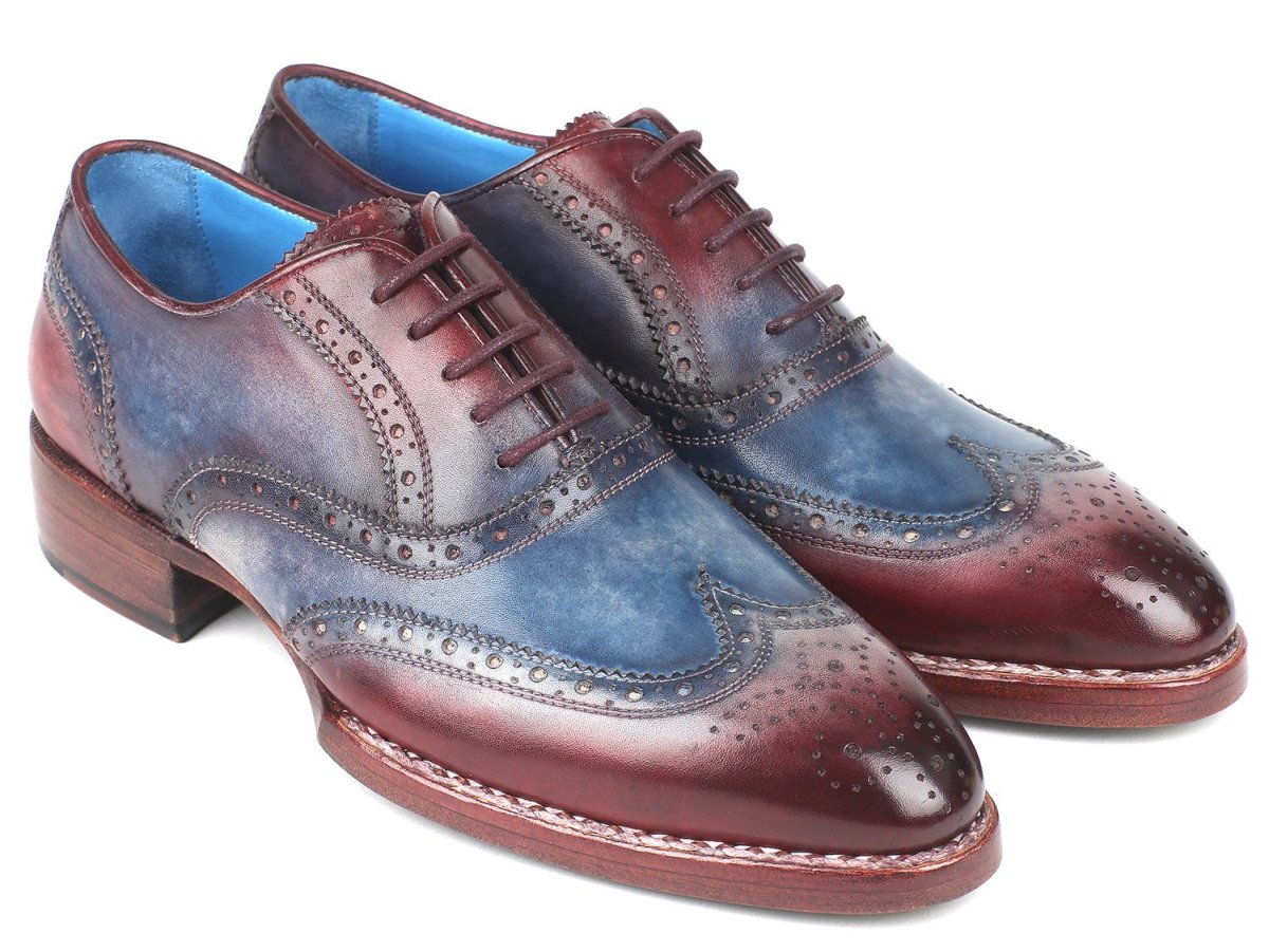 Paul Parkman Men's Goodyear Welted Wingtip Oxfords in Blue and Bordeaux