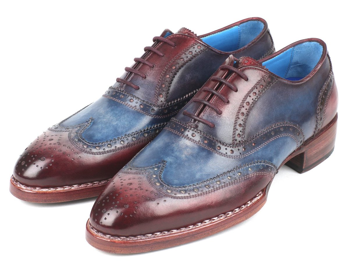 Paul Parkman Men's Goodyear Welted Wingtip Oxfords in Blue and Bordeaux