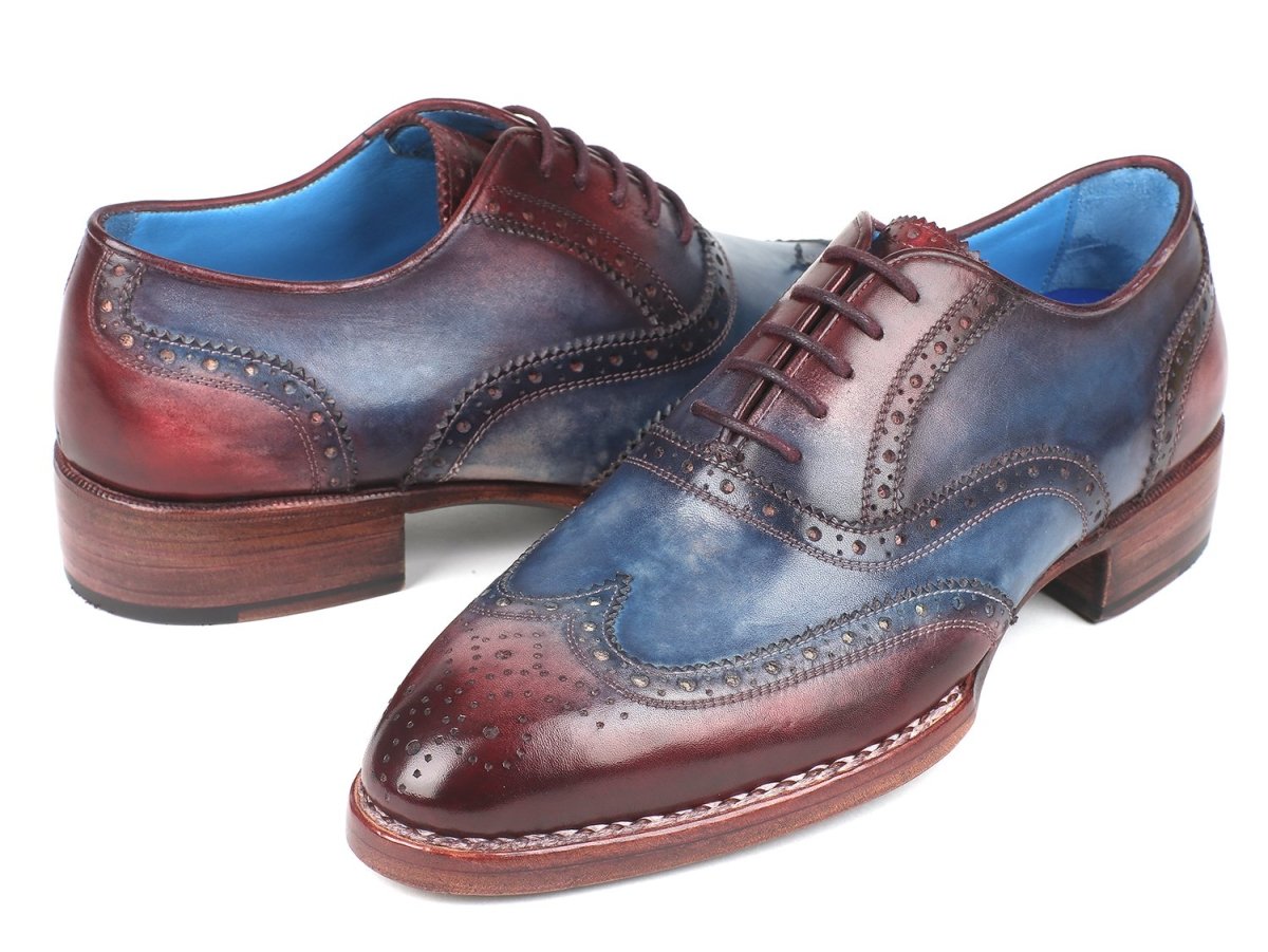 Paul Parkman Men's Goodyear Welted Wingtip Oxfords in Blue and Bordeaux