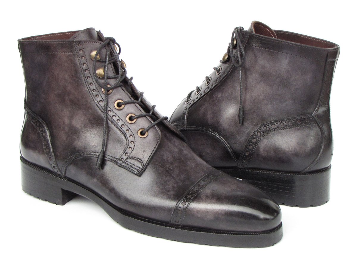 Paul Parkman Men's Gray and Black Hand Painted Cap Toe Boots