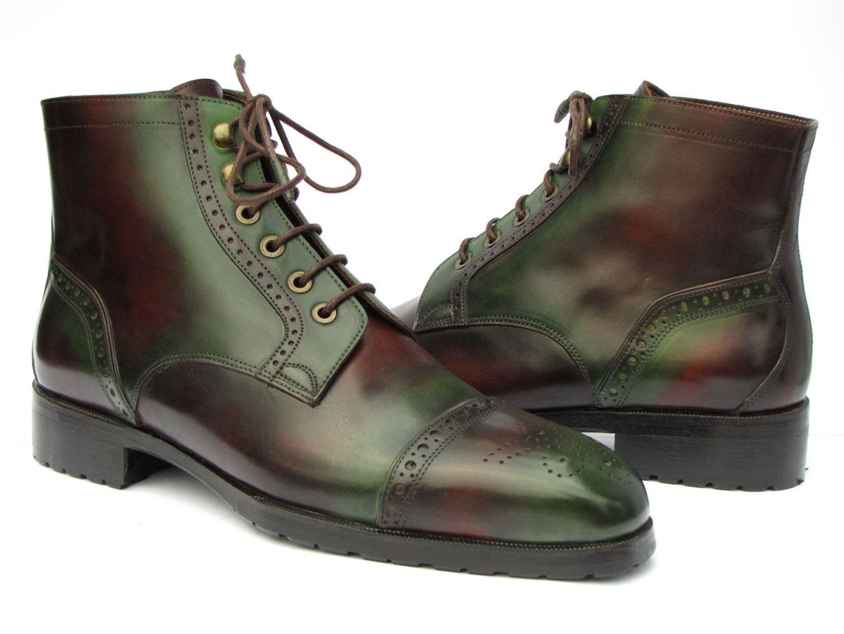 Paul Parkman Men's Green and Brown Hand Painted Cap Toe Boots