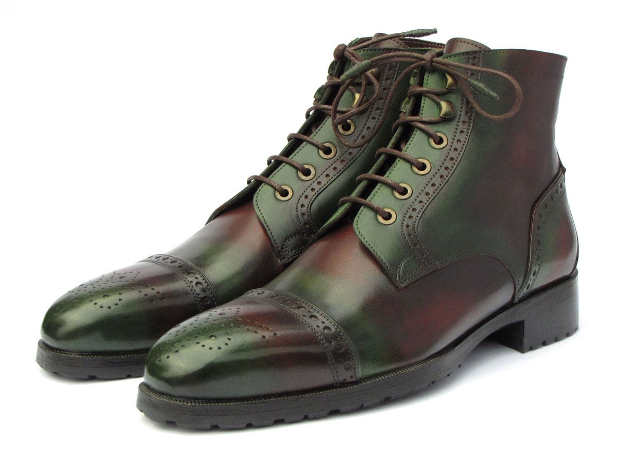Paul Parkman Men's Green and Brown Hand Painted Cap Toe Boots