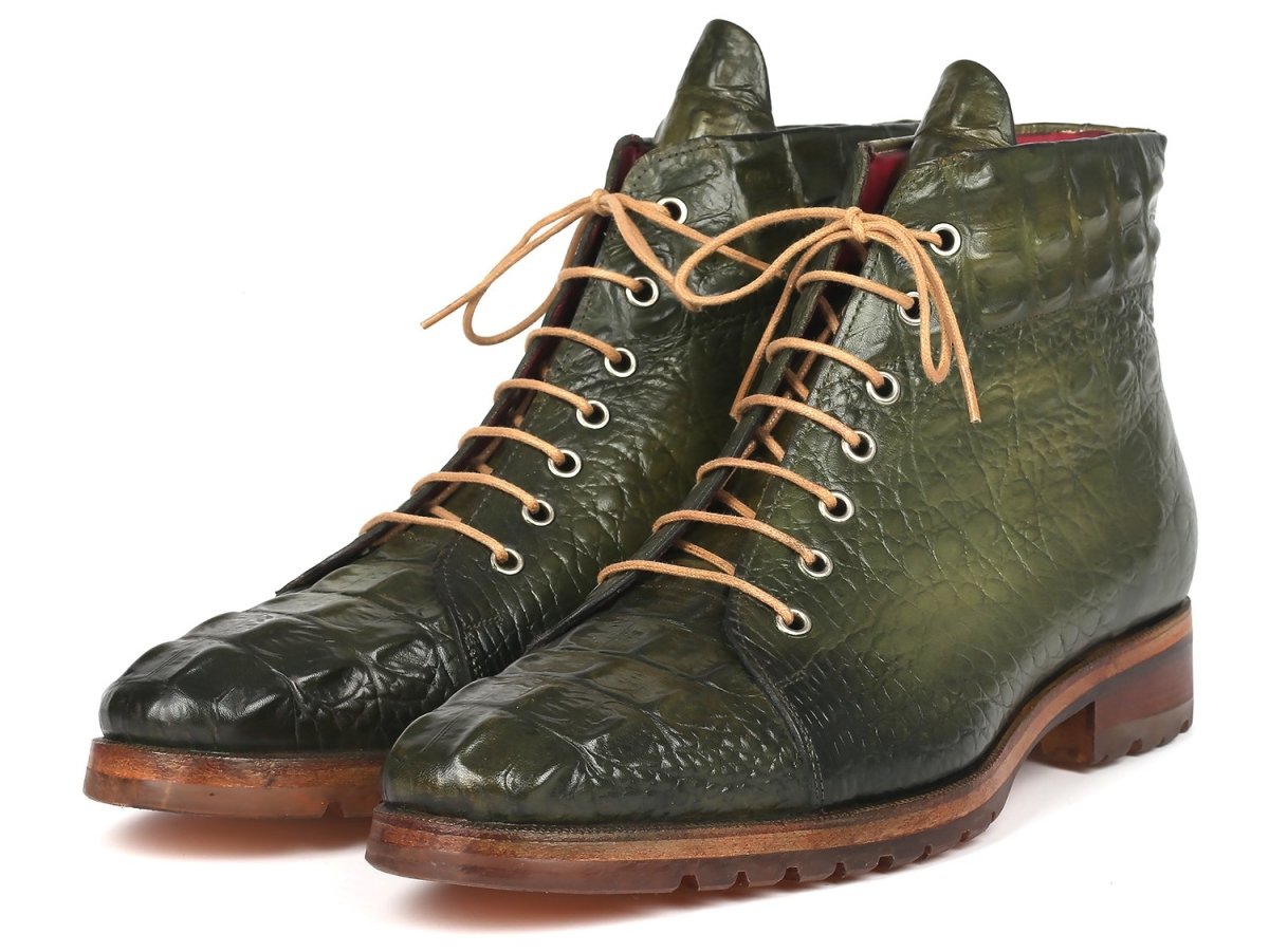 Paul Parkman Men's Green Croco Embossed Leather Boots (12811 GRN)