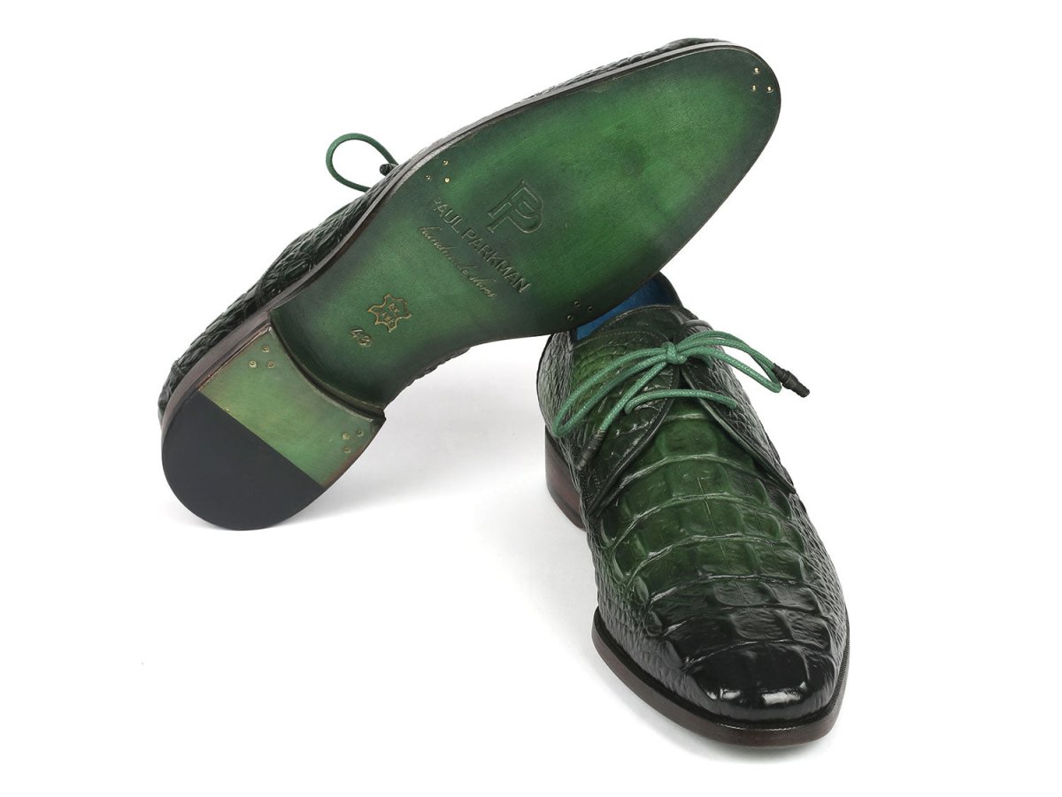 Paul Parkman Men's Green Croco Textured Leather Derby Shoes (ID1438GRN)