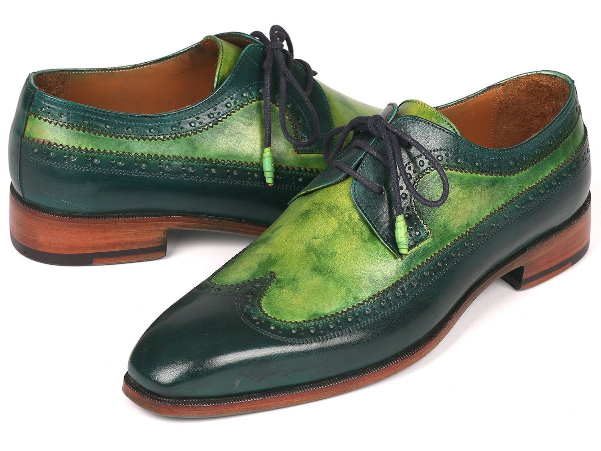Paul Parkman Men's Green Dual Tone Wingtip Derby Shoes (ID6931GRN)