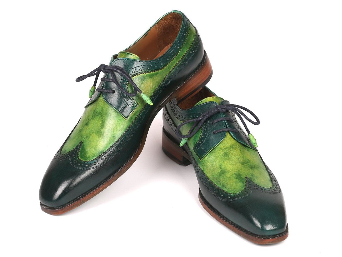 Paul Parkman Men's Green Dual Tone Wingtip Derby Shoes (ID6931GRN)