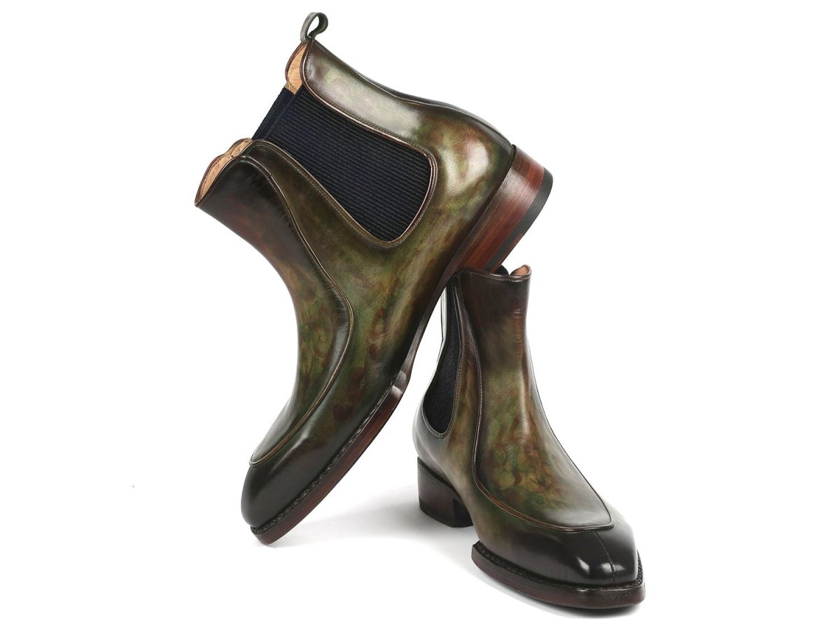 Paul Parkman Men's Green Handpainted Chelsea Boots Goodyear Welted (IDBT822GRN)