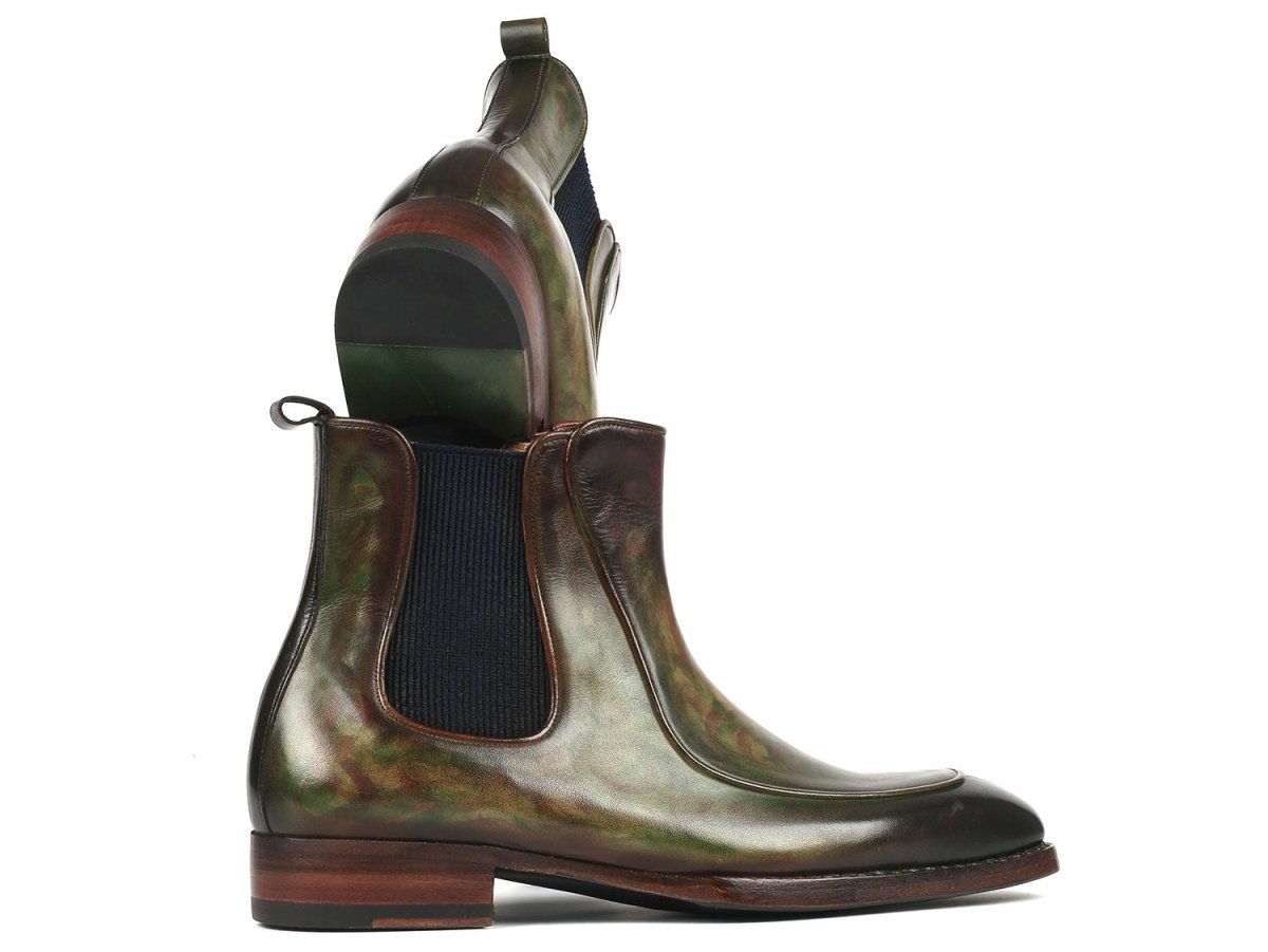 Paul Parkman Men's Green Handpainted Chelsea Boots Goodyear Welted (IDBT822GRN)