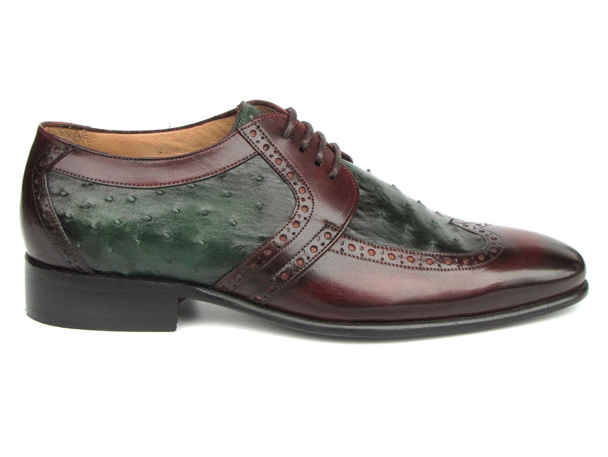 Paul Parkman Men's Green Ostrich and Brown Leather Derby Shoes