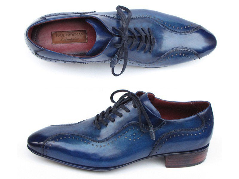 Paul Parkman Men's Hand Painted, Handmade Lace Up Casual Shoes in Blue