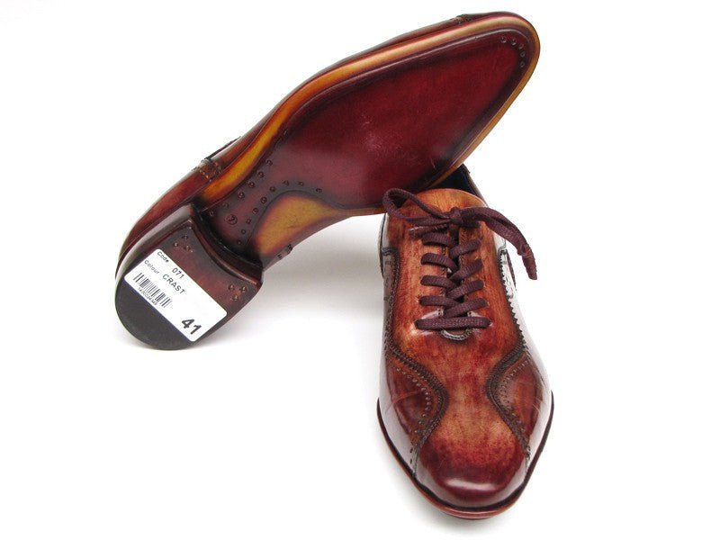 Paul Parkman Men's Hand Painted, Handmade Lace Up Casual Shoes in Brown