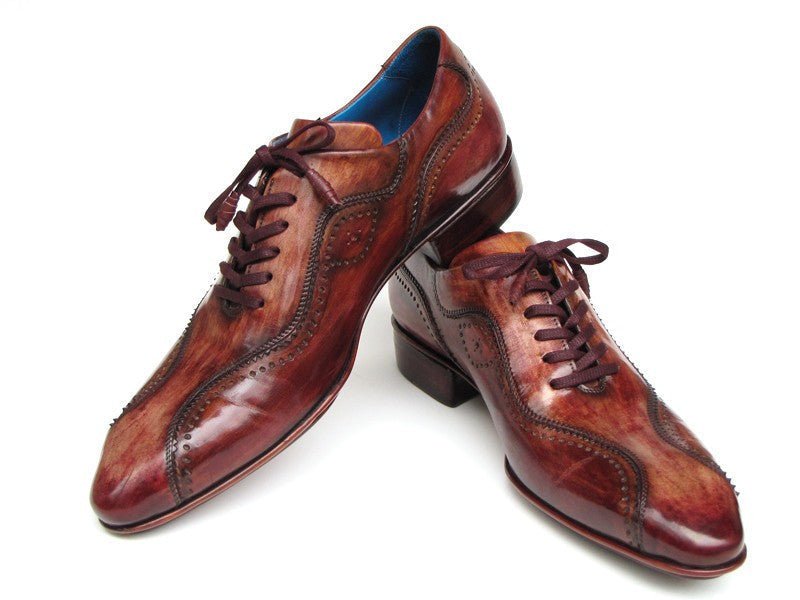 Paul Parkman Men's Hand Painted, Handmade Lace Up Casual Shoes in Brown