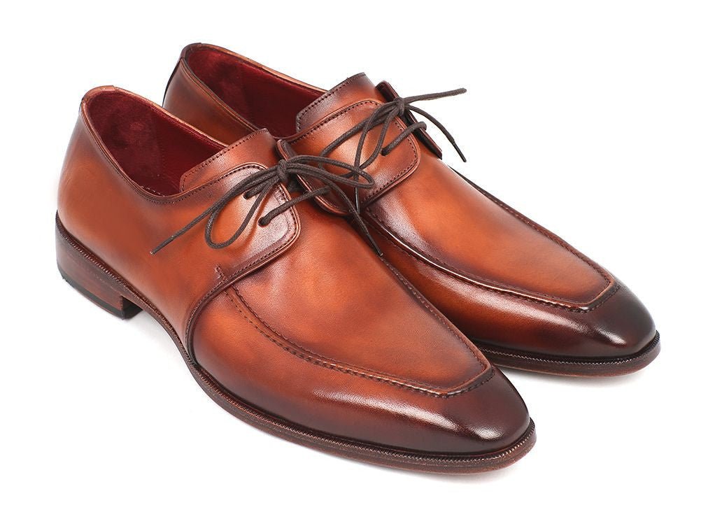 Paul Parkman Men's Hand Painted Leather Apron Derby Shoes in Brown