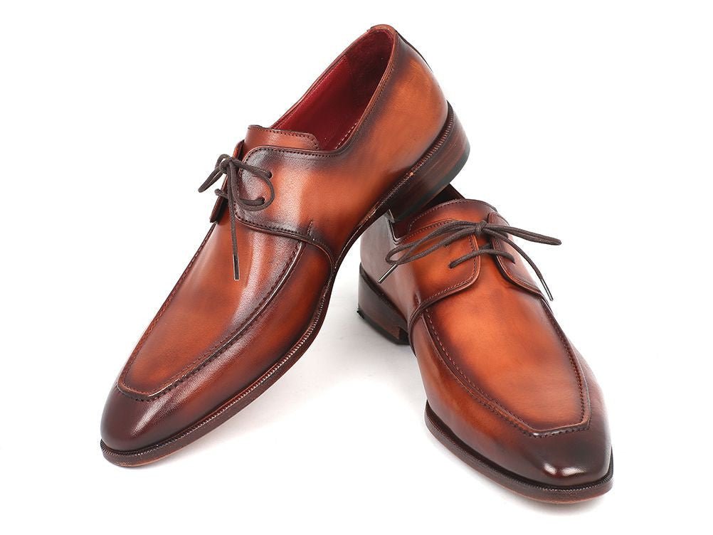 Paul Parkman Men's Hand Painted Leather Apron Derby Shoes in Brown