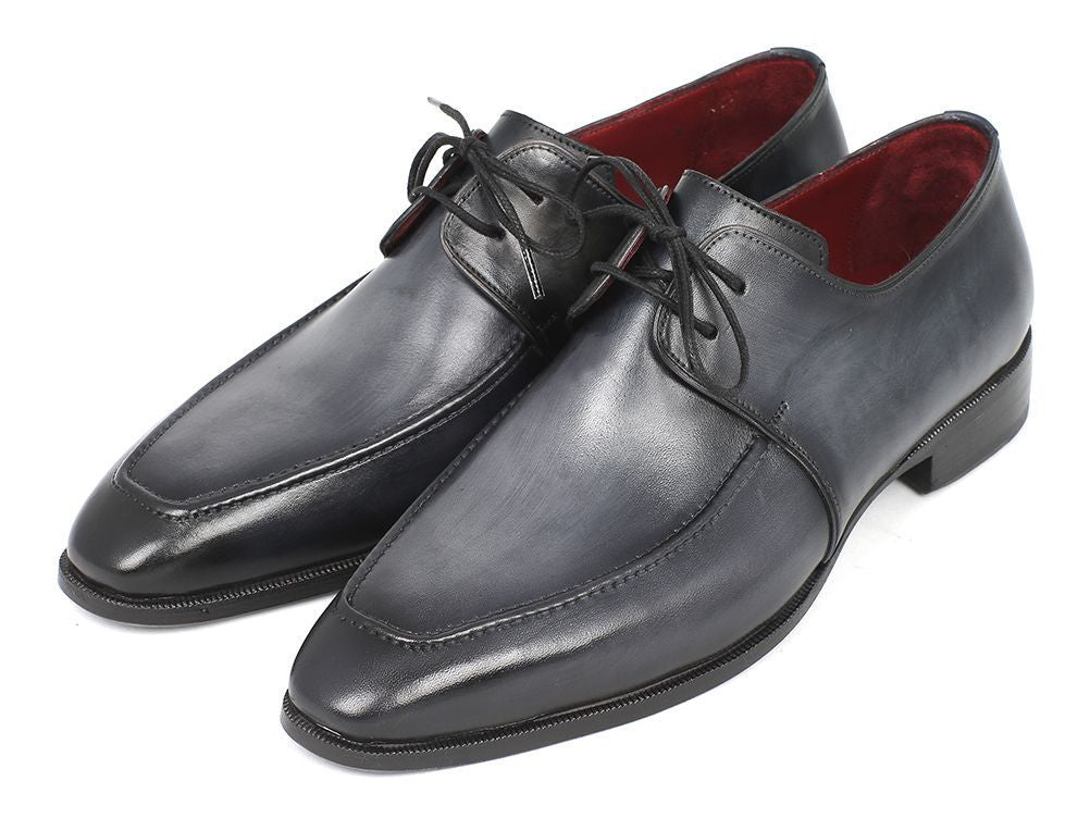 Paul Parkman Men's Hand Painted Leather Apron Derby Shoes in Gray and Black