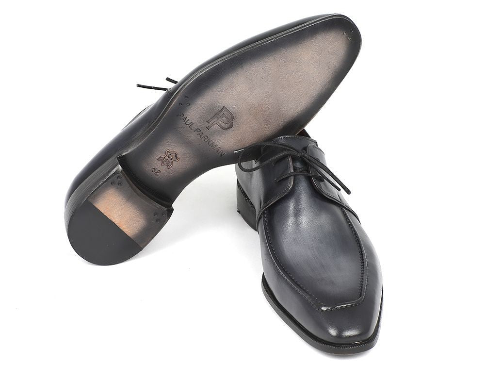 Paul Parkman Men's Hand Painted Leather Apron Derby Shoes in Gray and Black