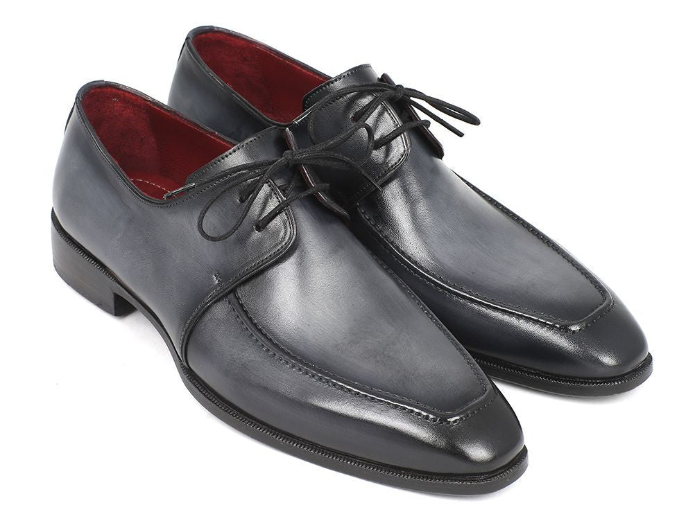 Paul Parkman Men's Hand Painted Leather Apron Derby Shoes in Gray and Black