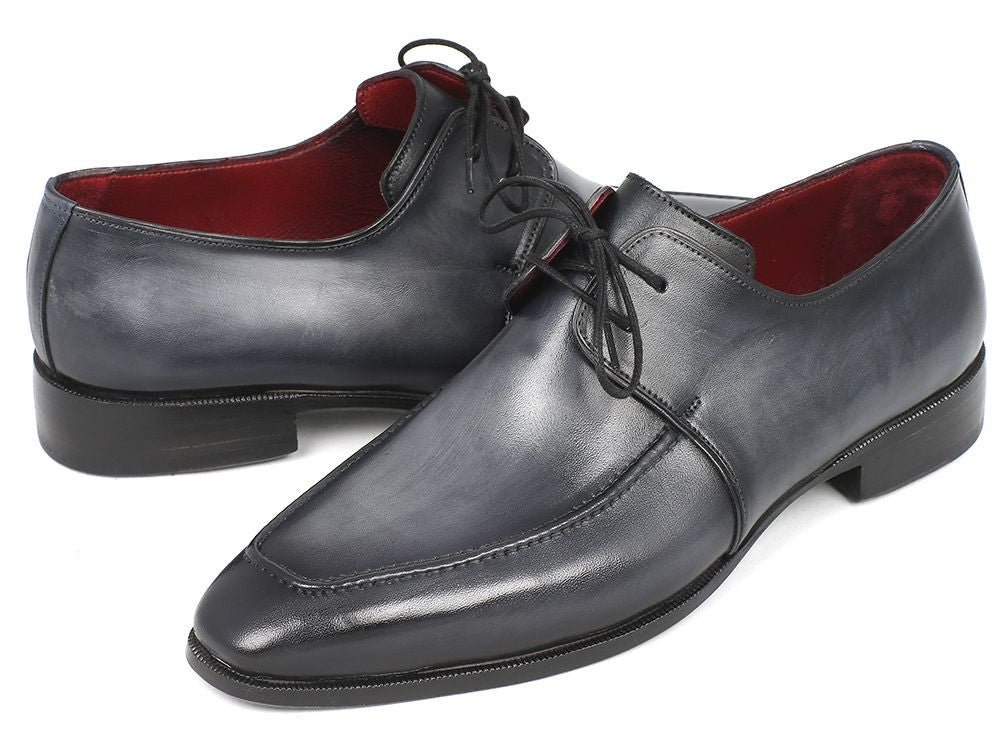 Paul Parkman Men's Hand Painted Leather Apron Derby Shoes in Gray and Black