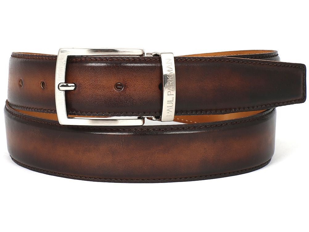 Paul Parkman Men's Hand Painted Leather Belt in Brown and Camel