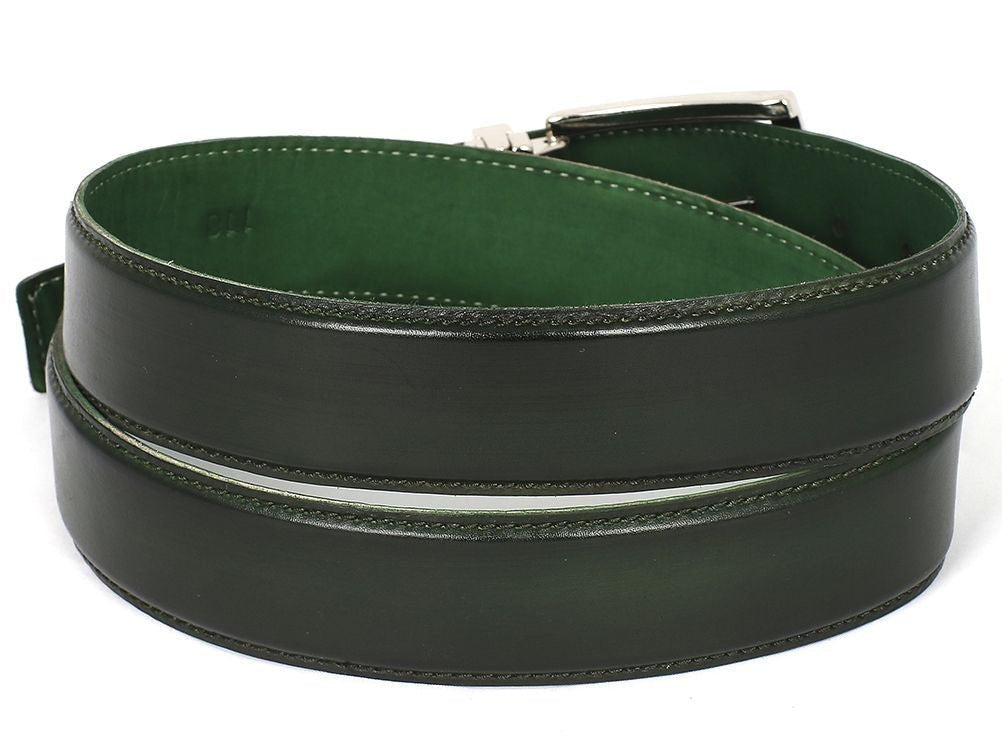 Paul Parkman Men's Hand Painted Leather Belt in Dark Green